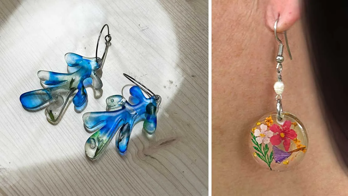 Pendientes de resina y acero inoxidable